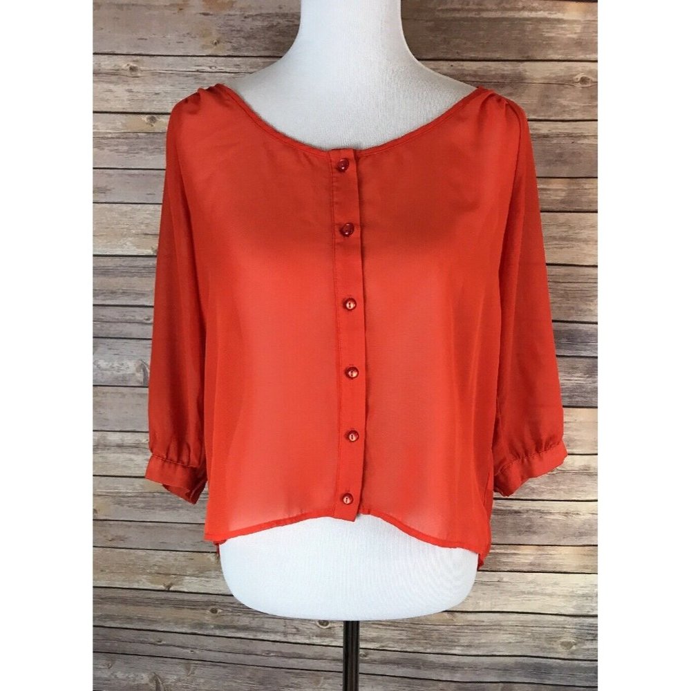Gianni Bini GB Womens Shirt Size Small S Top Shirt Orange Red Sheer Racer Back